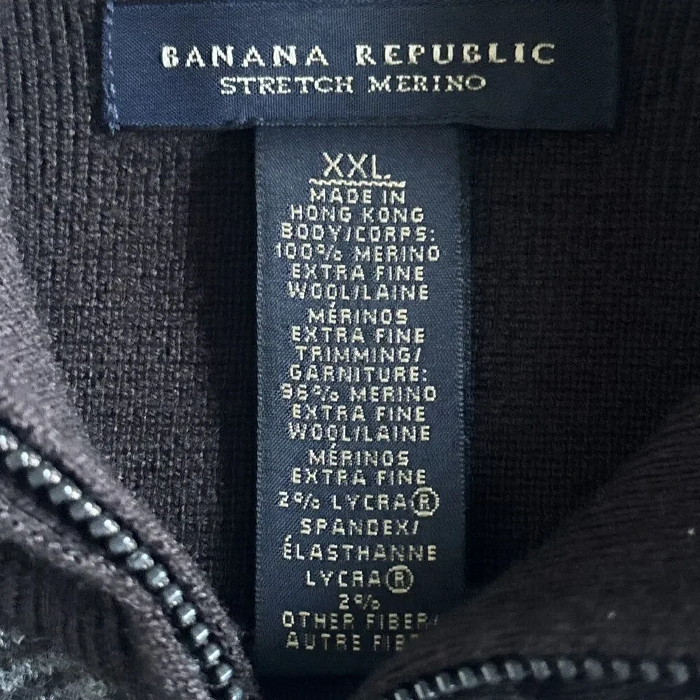Banana Republic Mens XXL 100% Extra Fine Merino Wool Full Zip Cardigan Jacket